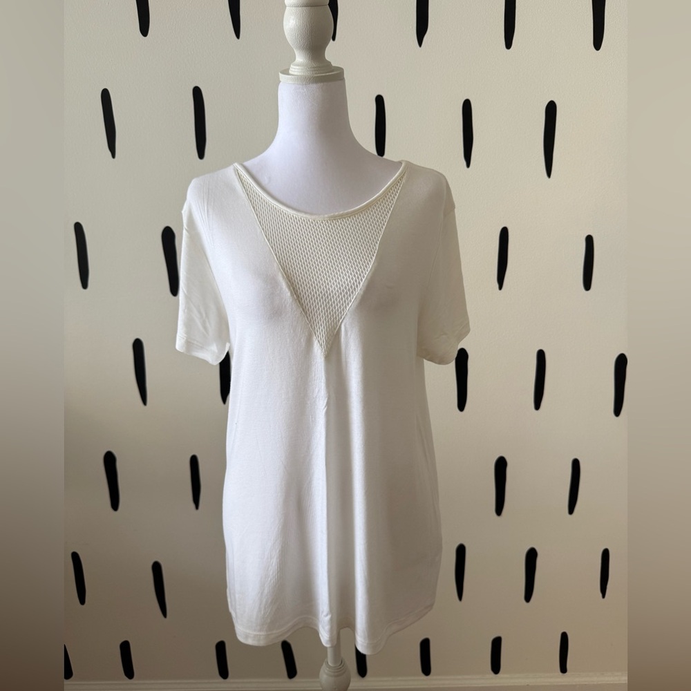 Express White Short-Sleeve Top with Mesh V-Inset